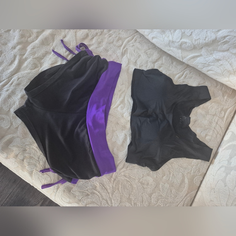 Purple Black Sports Bra Scrunch High Waist Shorts pole dance set S/M hot yoga